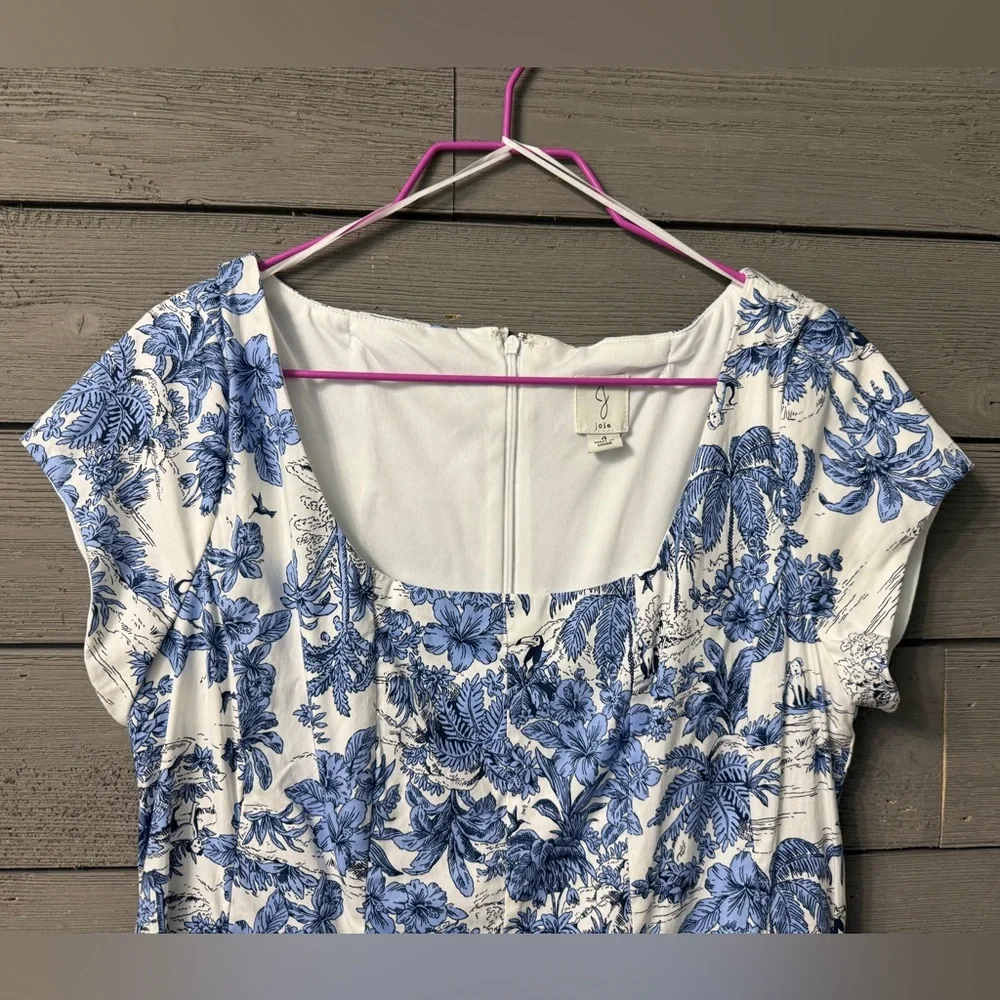 NWOT Joie White Blue Hawaiian Print Cap Sleeve Fit & Flare Midi Dress Sz 4 - Picture 5 of 14